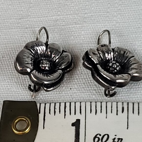 Beautiful Vintage Silver 925 Floral Flower Earrings Hook Clasp Backs - Picture 8 of 8